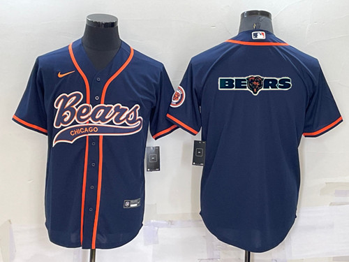 Men's Chicago Bears Navy Team Big Logo With Patch Cool Base Stitched Baseball Jersey